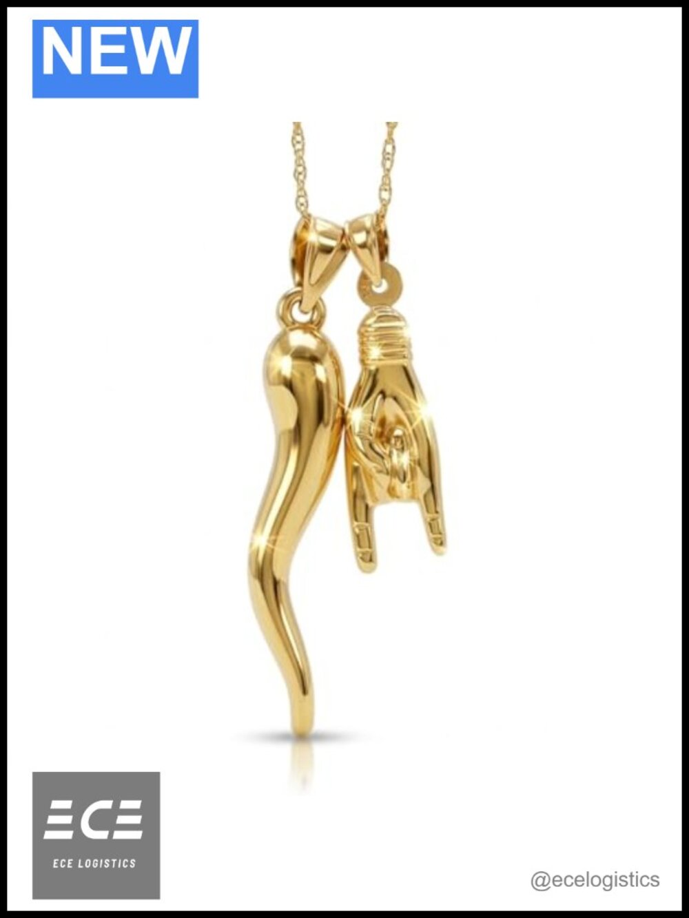 10 Karat Gold Italian Horn Hand Sign Pendant Good Luck Charm